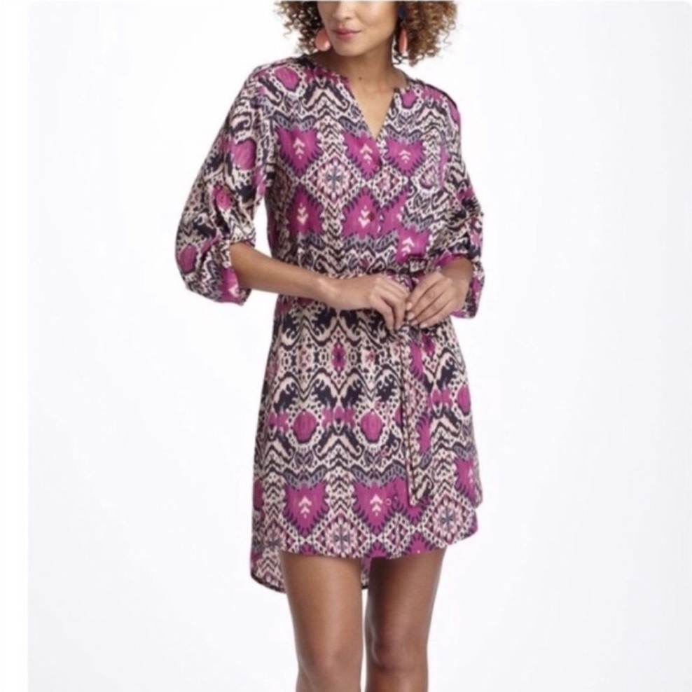 Anthropologie Maeve Fuchsia Ikat Button Down Shirt Dress Small